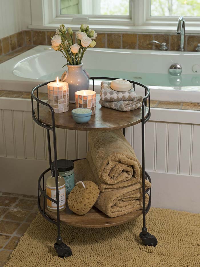 Antique Rolling Toiletry Table #bathroom #towel #storage #decorhomeideas