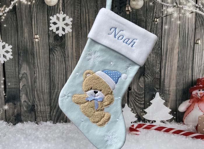 Baby Blue Personalized Christmas Stocking #Christmas #blue #decorations #decorhomeideas