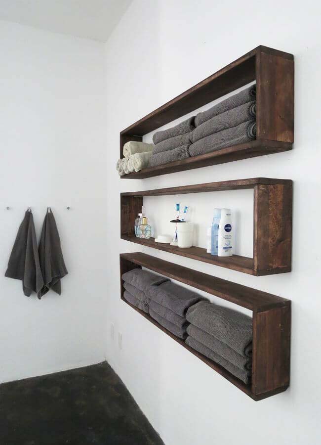 Double Bathroom Storage with Easy-Build Box Shelves #bathroom #towel #storage #decorhomeideas