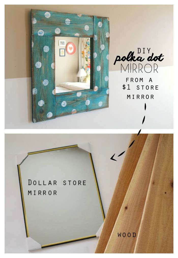 Bespoke Blue Milk Paint and Polka Dot Mirror #dollarstore #diy #homedecor #decorhomeideas