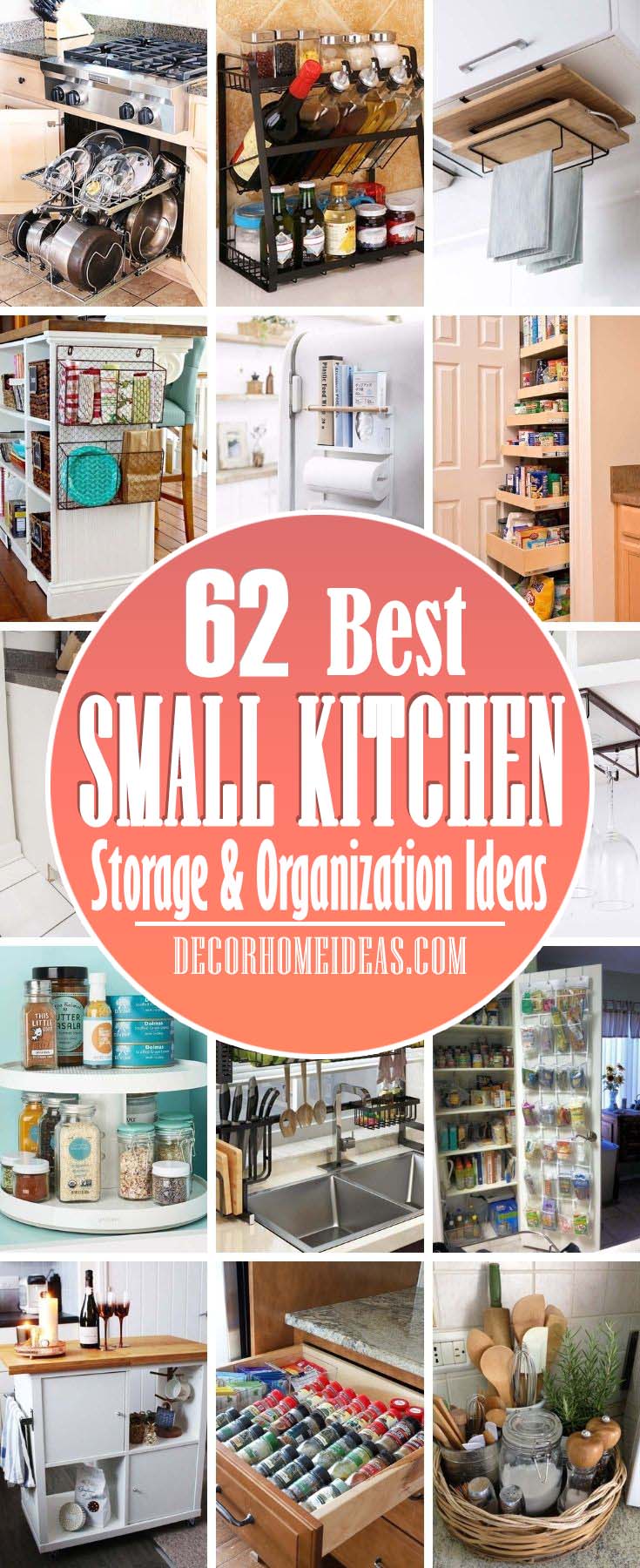 Best Small Kitchen Storage Organization Ideas. These ideas will help you make the most of the space you do have. From unique cabinetry solutions to little tricks, these ideas just might help you feel like you've doubled your kitchen's square footage. #decorhomeideas