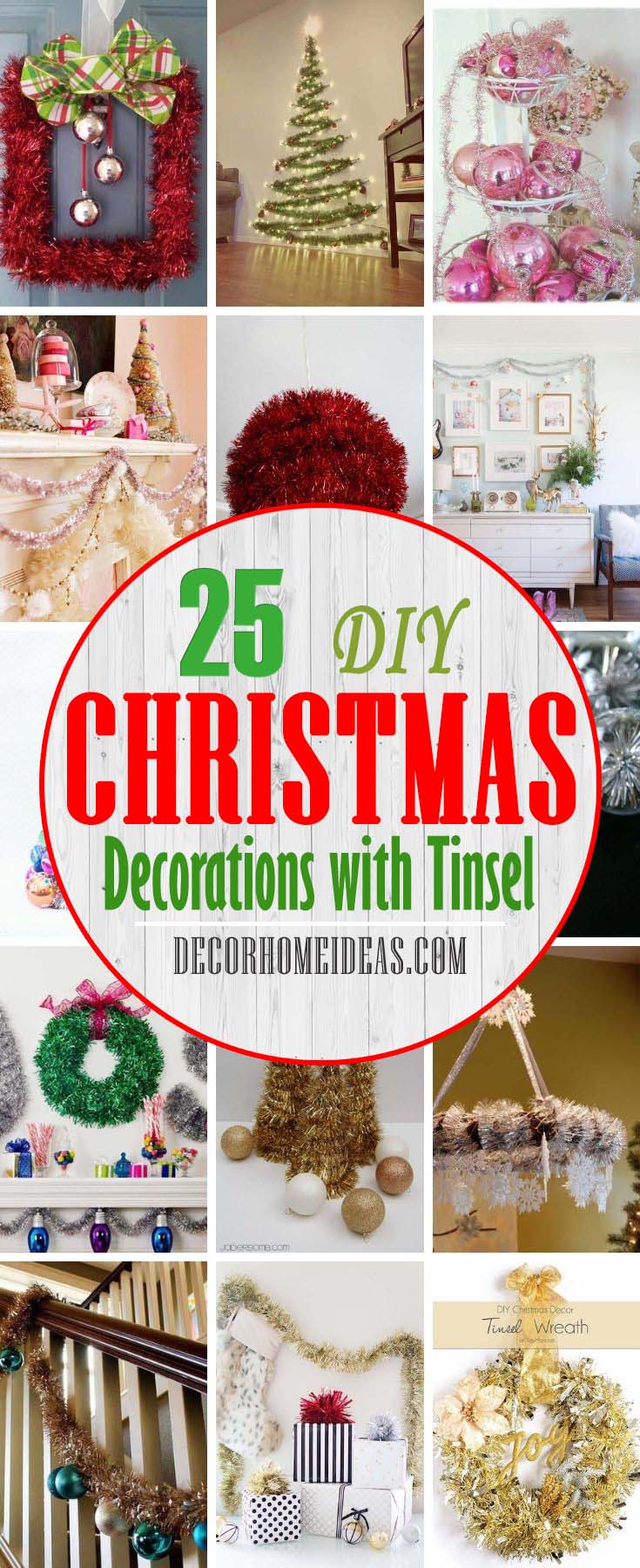 Best Tinsel Christmas Decorations. Tinsel is a go-to for many Christmas decor lovers. Here are 20+ creative Christmas tinsel ideas we're loving right now. #decorhomeideas