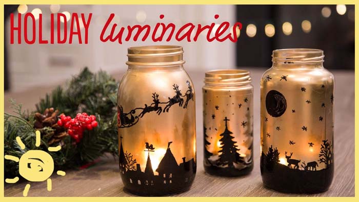 Black and Gold Canning Jar Silhouette Candles #Christmas #dollarstore #diy #decorhomeideas