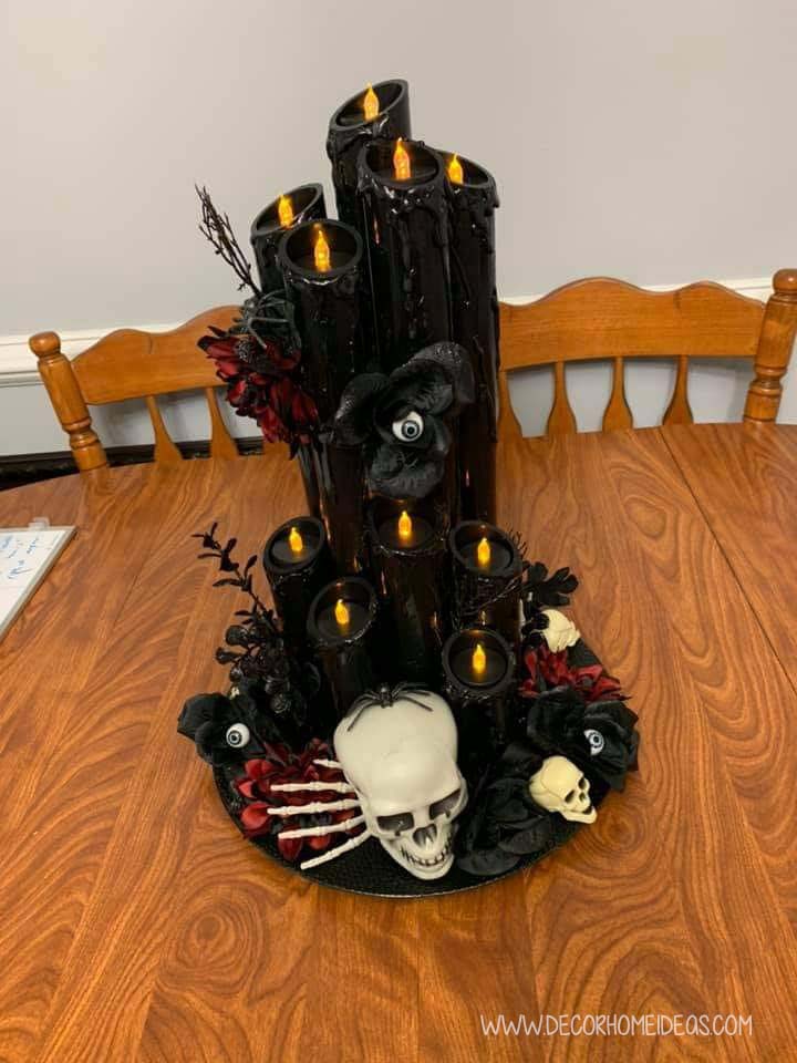 Black Pool Noodle Halloween Centerpiece With Skull