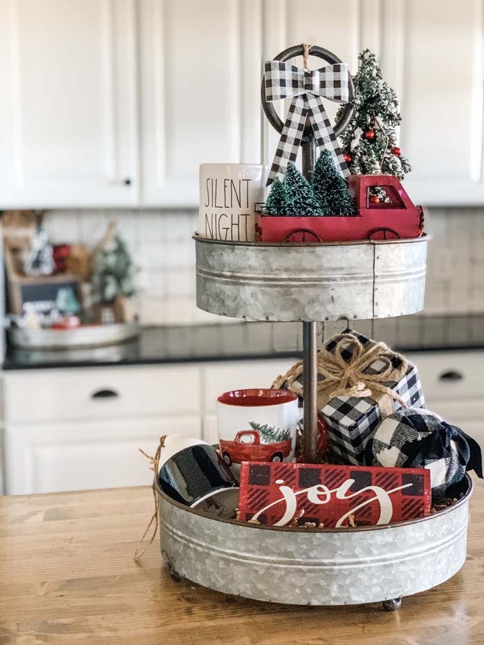 Buffalo Check Galvanized Tiered Tray #tieredtray #Christmas #decorhomeideas