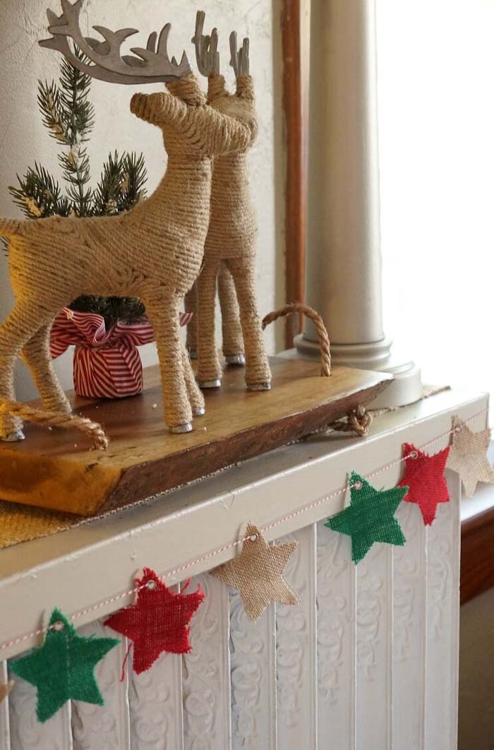 Burlap Star Bunting #Christmas #vintage #diy #decorhomeideas