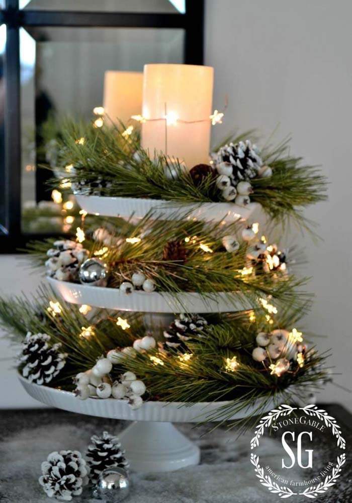 Cake Pedestal Christmas Decorations #tieredtray #Christmas #decorhomeideas