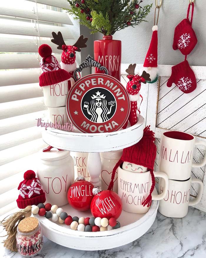 Christmas Coffee Tiered Tray #tieredtray #Christmas #decorhomeideas