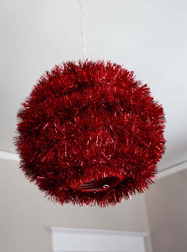 Christmas Edition Red Tinsel Disco Ball #Christmas #tinsel #diy #decorhomeideas