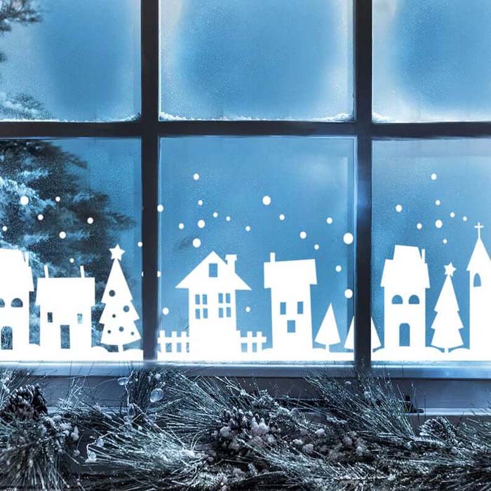 Christmas Window Decal Village #Christmas #window #decorations #decorhomeideas