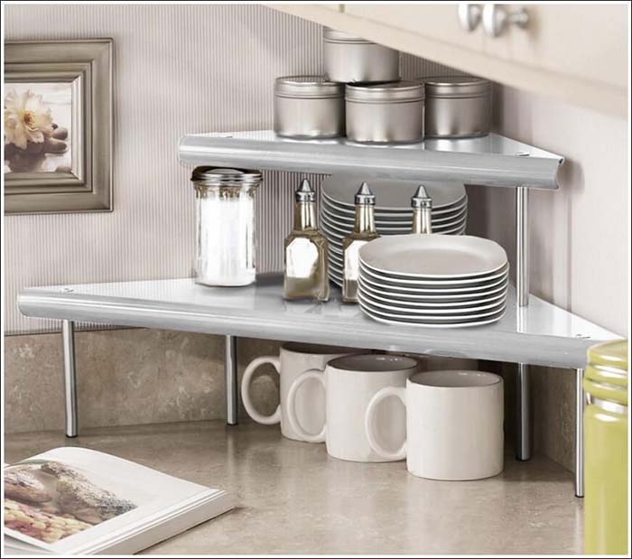 Clever Corner Shelving for Mugs and Plates #kitchen #countertop #organization #decorhomeideas