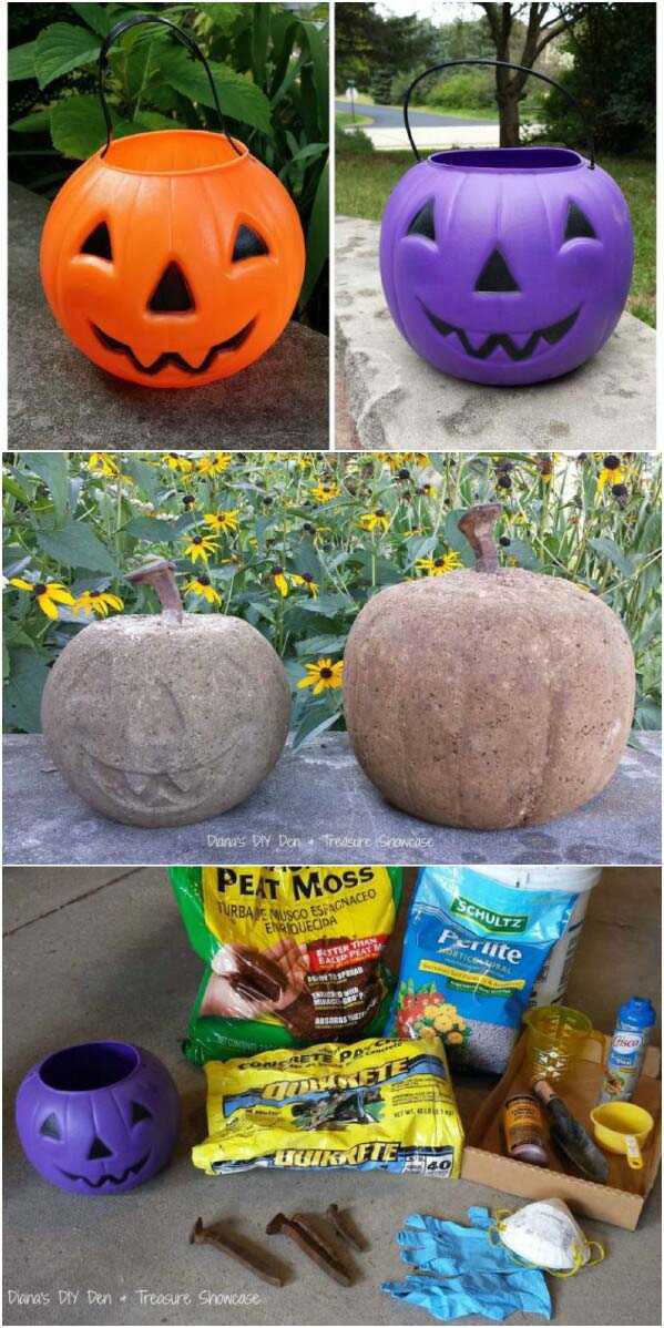 Concrete Pumpkin Project #Halloween #Dollarstore #crafts #decorhomeideas