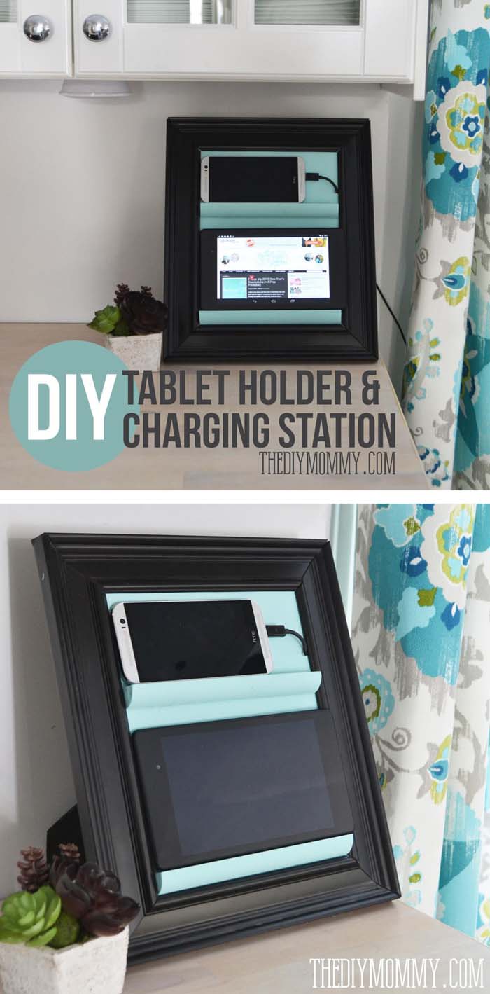 Counter Top Phone Charging Station & Tablet Holder #dollarstore #diy #homedecor #decorhomeideas