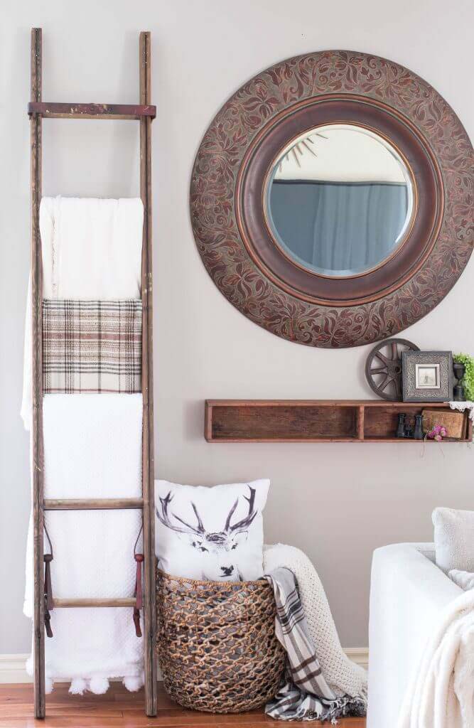 Create Vertical Interest with Textiles #diy #ladder #repurpose #decorhomeideas