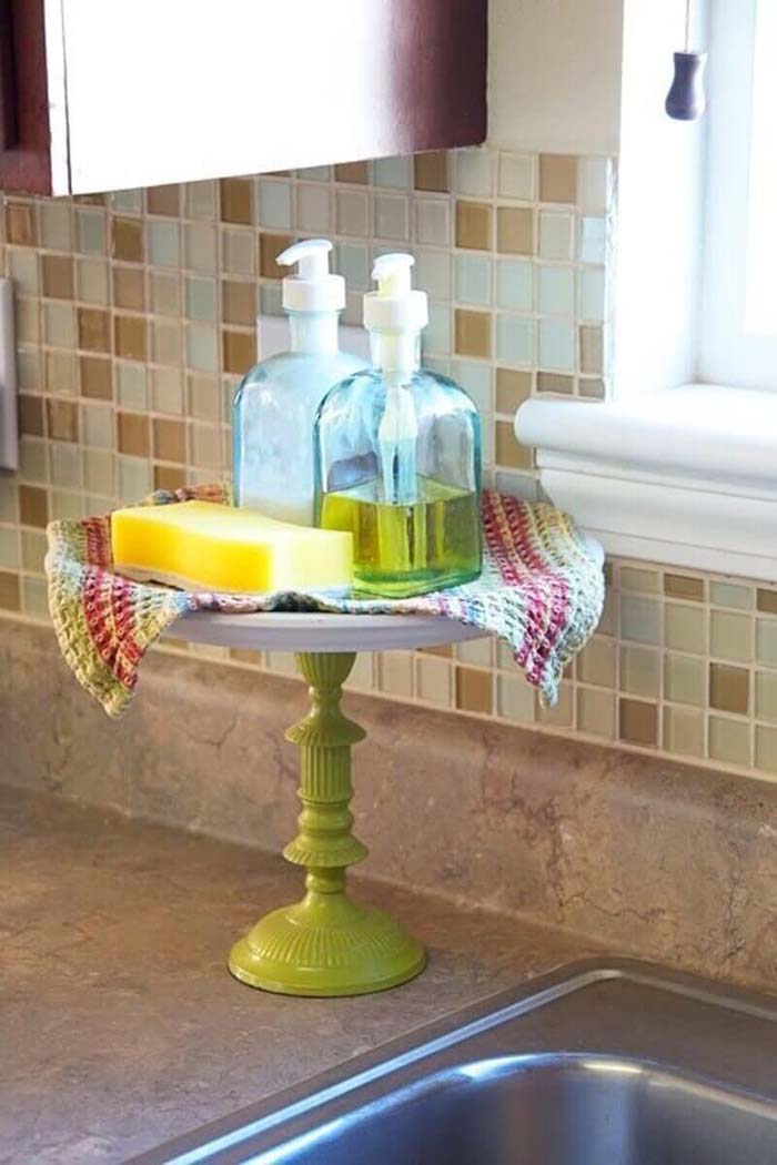 Cute Cake Plate for Soaps and Sponges #kitchen #countertop #organization #decorhomeideas