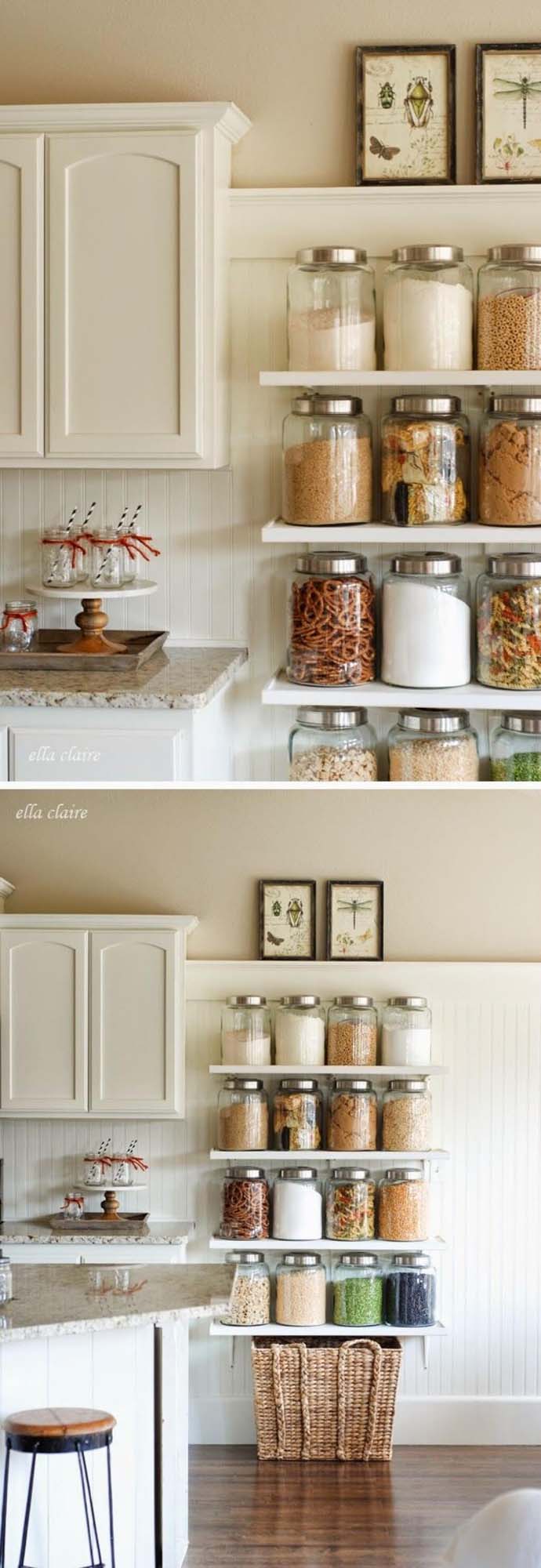 DIY Country Store Kitchen Shelves #smallkitchen #storage #organization #decorhomeideas