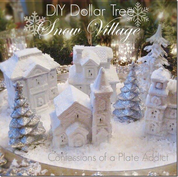 DIY Dollar Tree Snow Village #Christmas #dollarstore #diy #decorhomeideas
