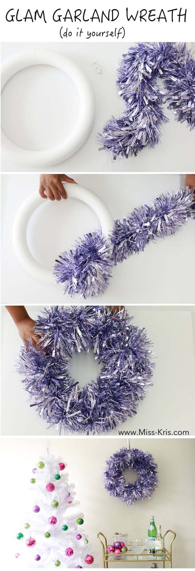 DIY: Glam Garland Wreath #Christmas #tinsel #diy #decorhomeideas
