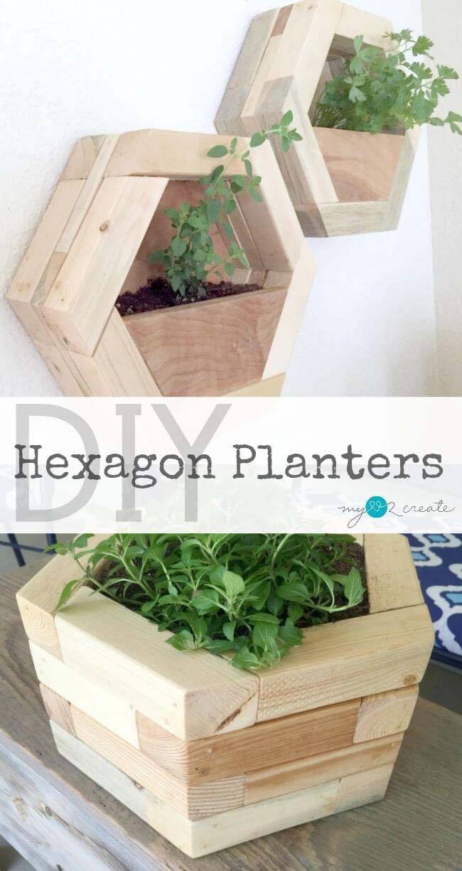 DIY Hexagon Planters #diy #wood #crafts #decorhomeideas