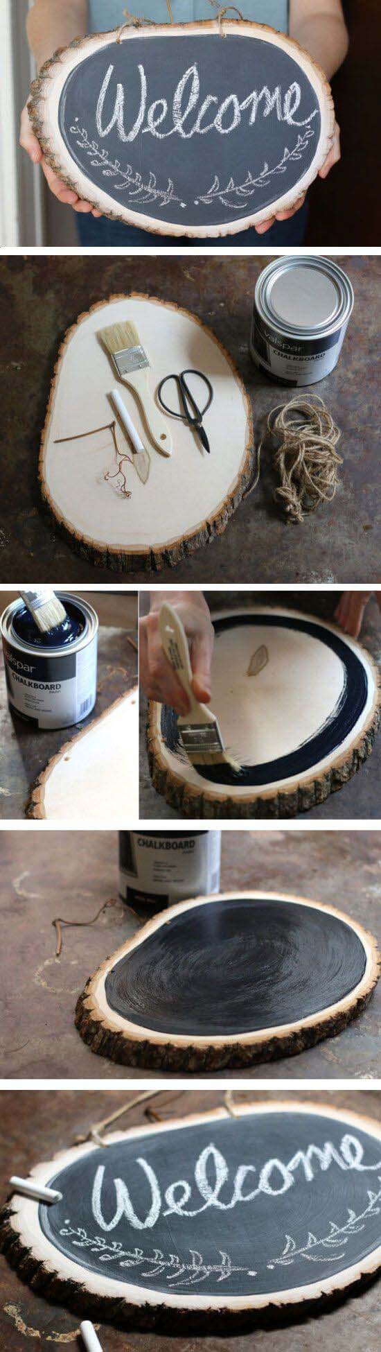 DIY Rustic Tree Slice Chalkboard #diy #wood #crafts #decorhomeideas