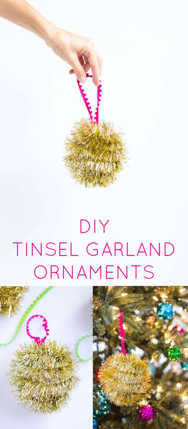 DIY Tinsel Garland Ornaments #Christmas #tinsel #diy #decorhomeideas