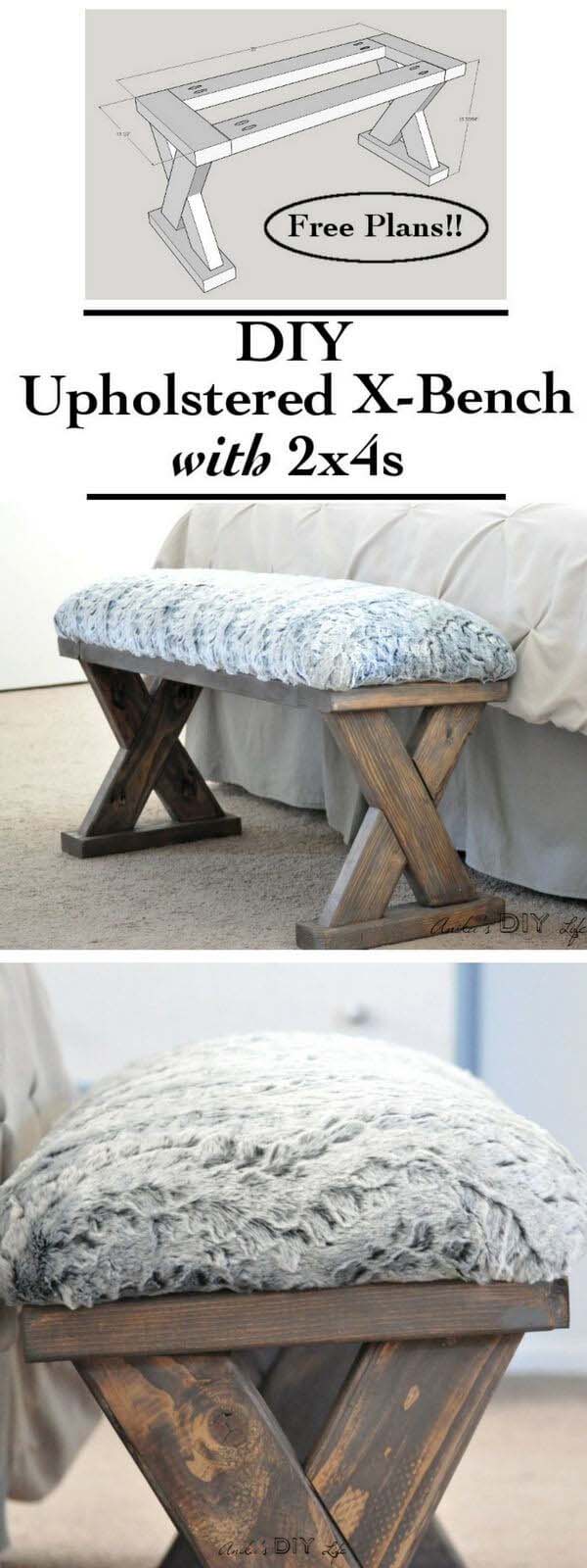 DIY Upholstered X-Bench #diy #wood #crafts #decorhomeideas