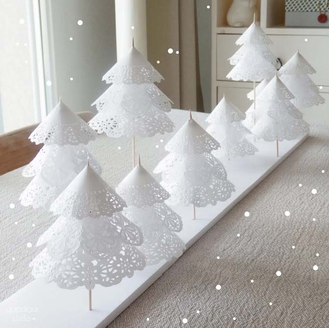 Doily Christmas Tree Forest #Christmas #tree #crafts #decorhomeideas