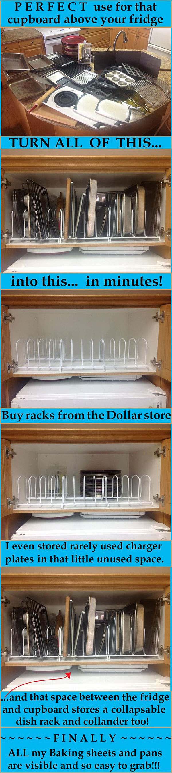 Dollar Store Dish Racks To Separate The Pans #smallkitchen #storage #organization #decorhomeideas