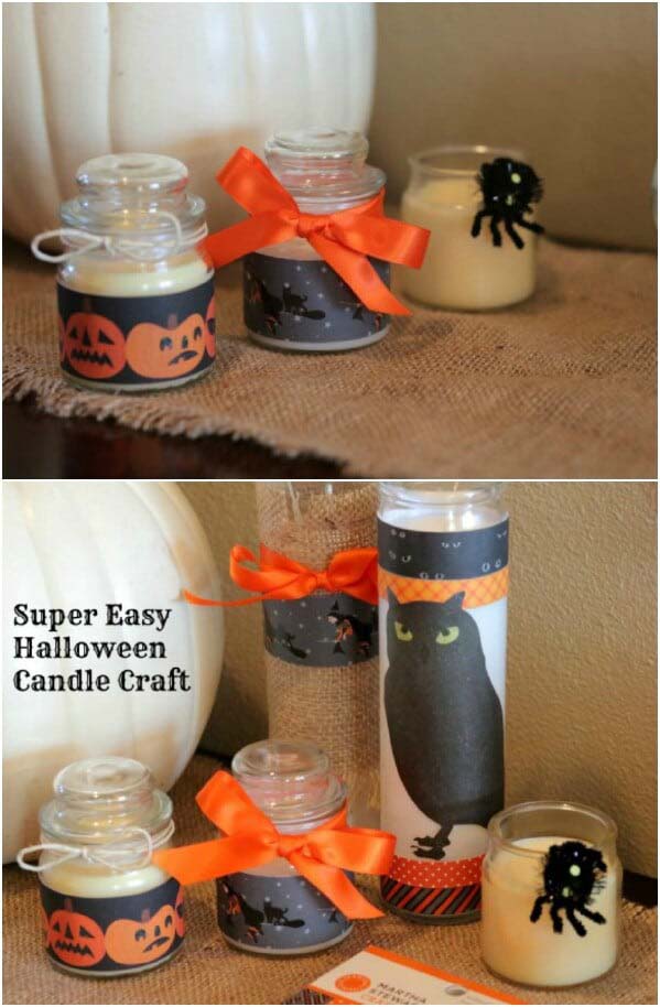 Easy Halloween Craft Candles #Halloween #Dollarstore #crafts #decorhomeideas