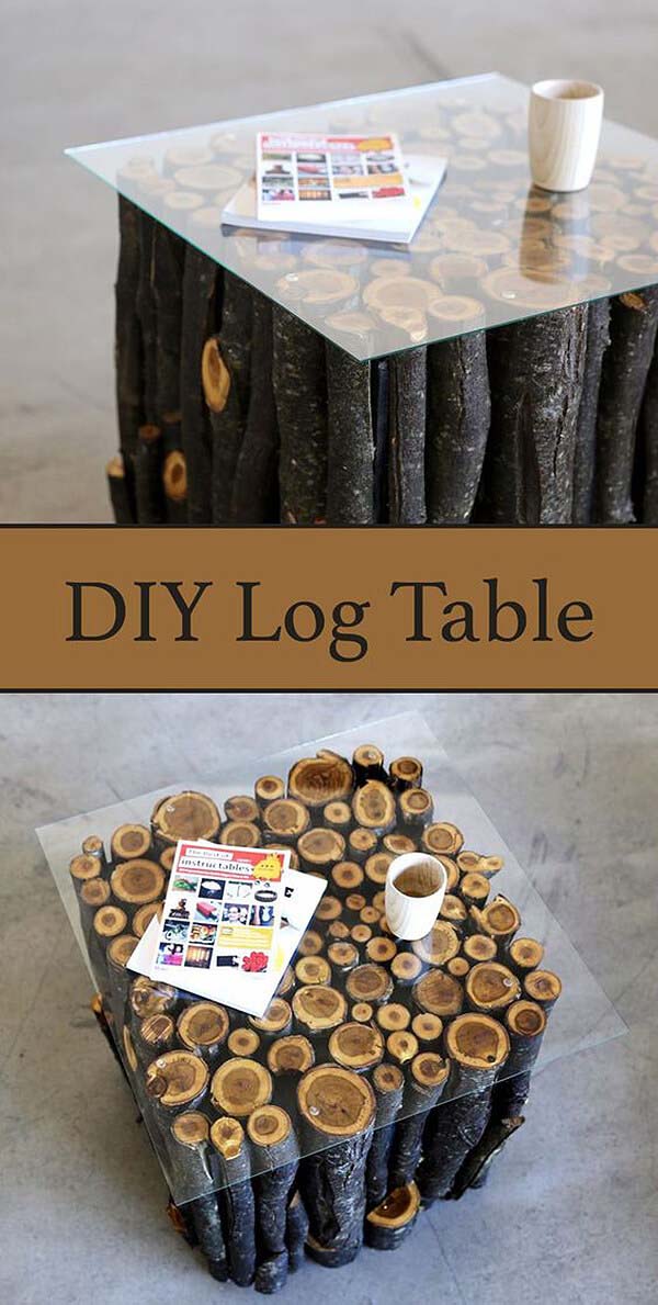 Easy Log Table With Glass Cover #diy #wood #crafts #decorhomeideas