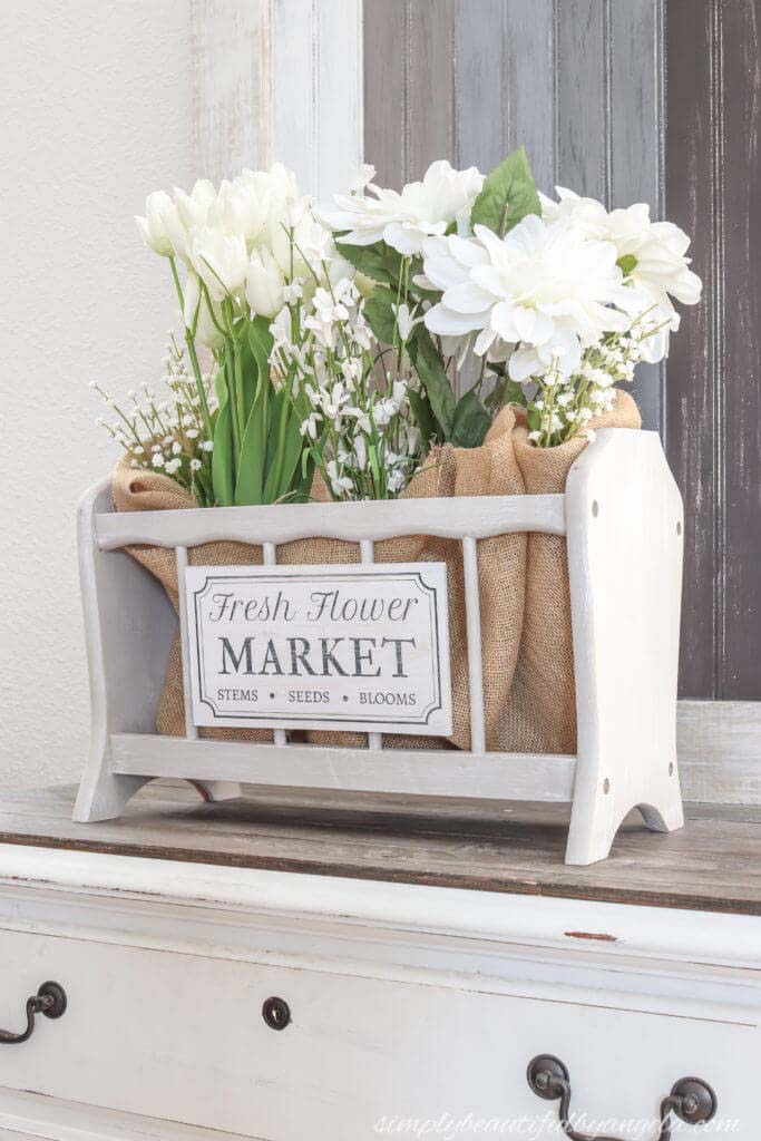 Farmhouse Flower Market Basket #diy #wood #crafts #decorhomeideas