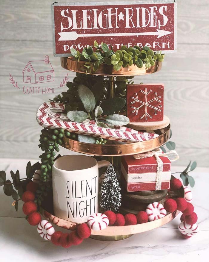 Farmhouse Styled Christmas Tiered Tray #tieredtray #Christmas #decorhomeideas