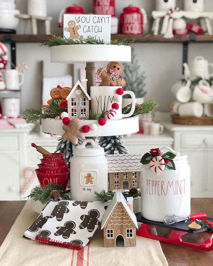 Farmhouse Winter Tiered Tray #tieredtray #Christmas #decorhomeideas