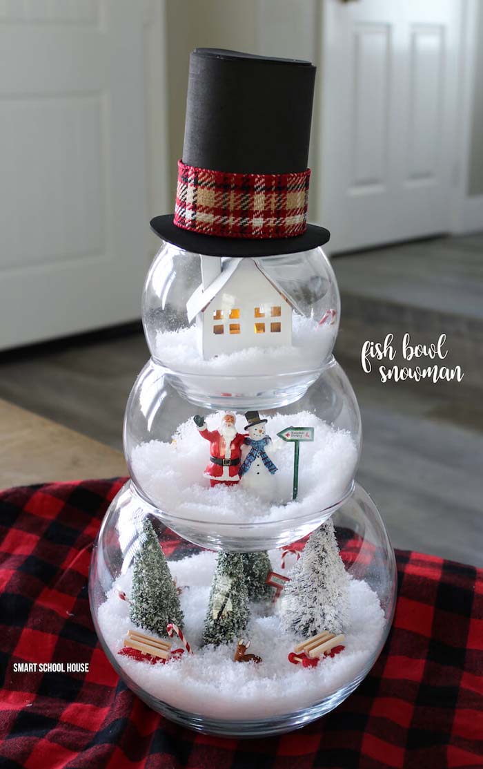 Fish Bowl Snowman #Christmas #dollarstore #diy #decorhomeideas