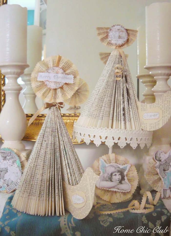 Folded Book Page Christmas Trees #Christmas #vintage #diy #decorhomeideas