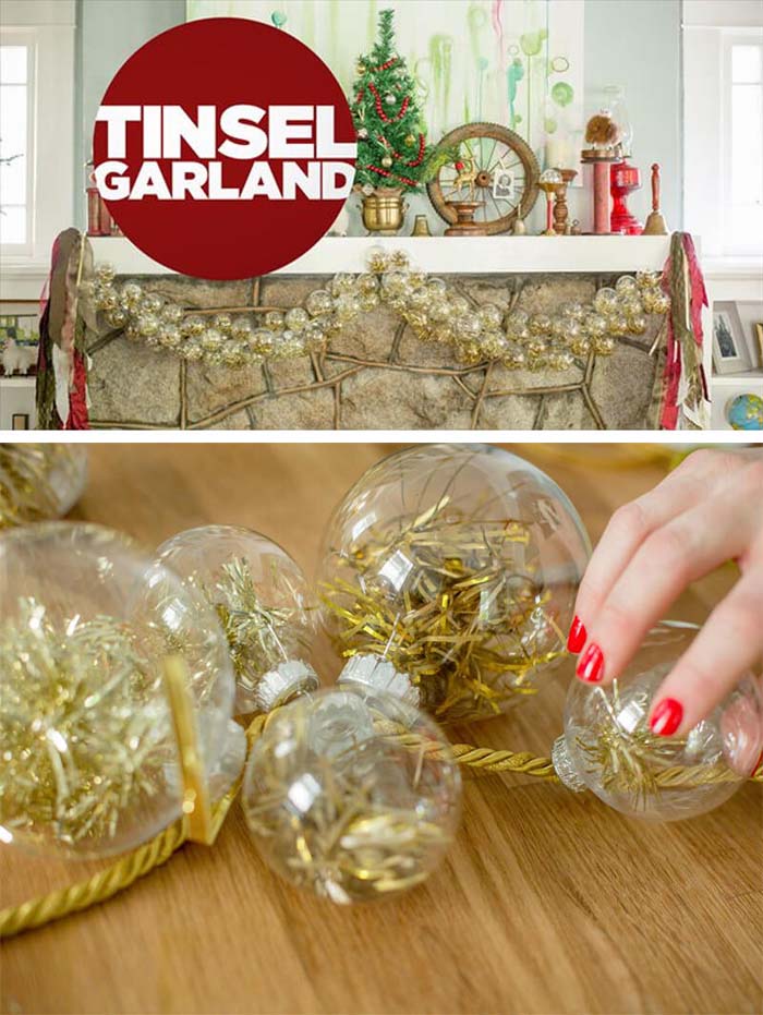 Glass Bubble Ornament Swag #Christmas #tinsel #diy #decorhomeideas