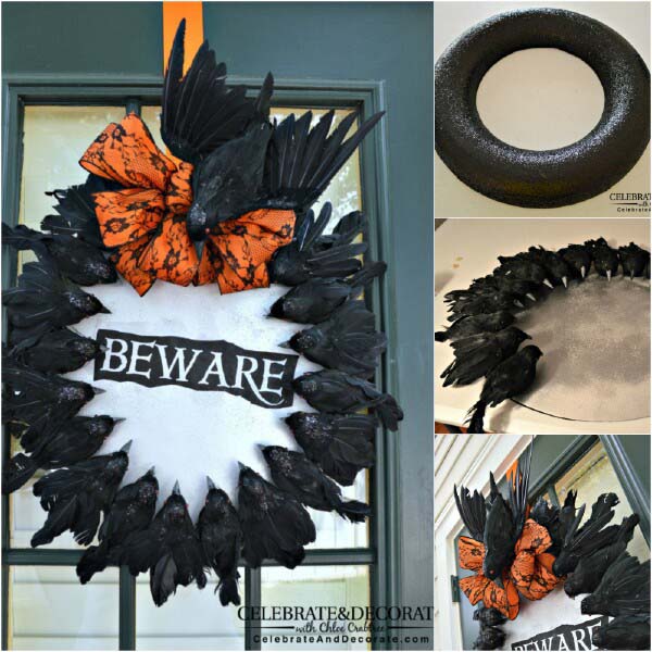 Halloween Wreath with Creepy Crows #Halloween #Dollarstore #crafts #decorhomeideas