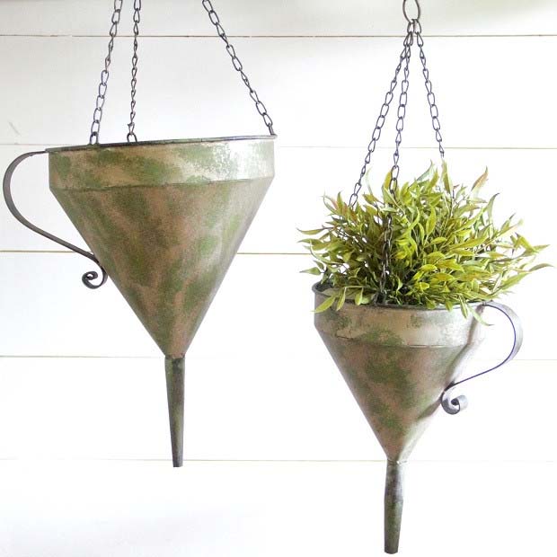 Hanging Funnel Planter #planter #olditems #kitchen #decorhomeideas