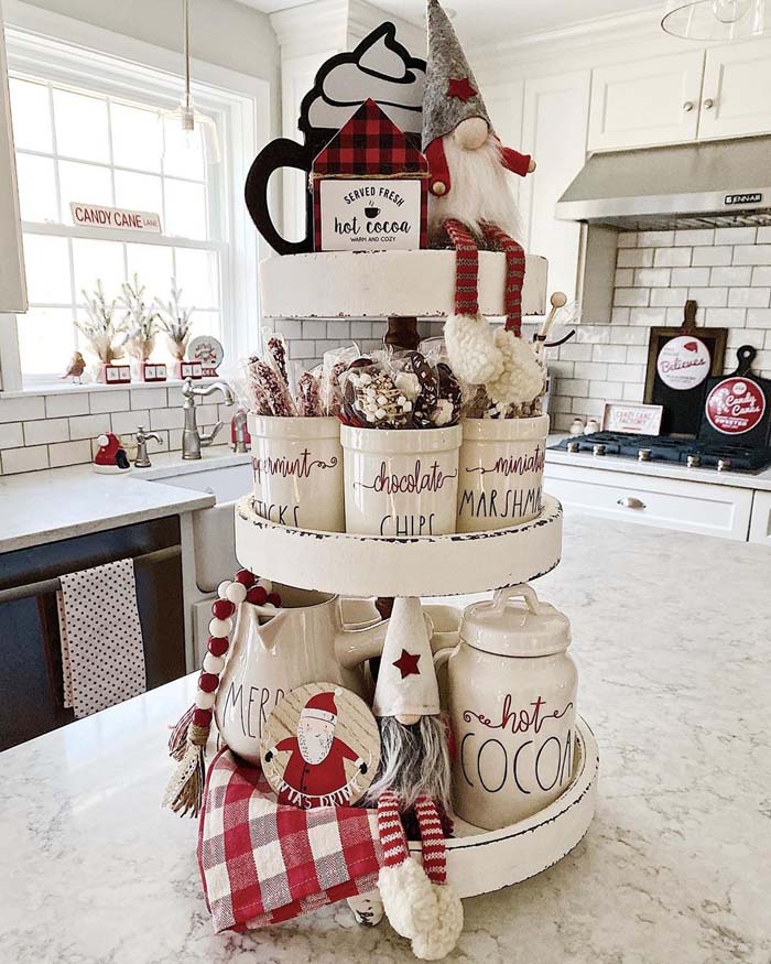 Hot Cocoa Tiered Tray #tieredtray #Christmas #decorhomeideas