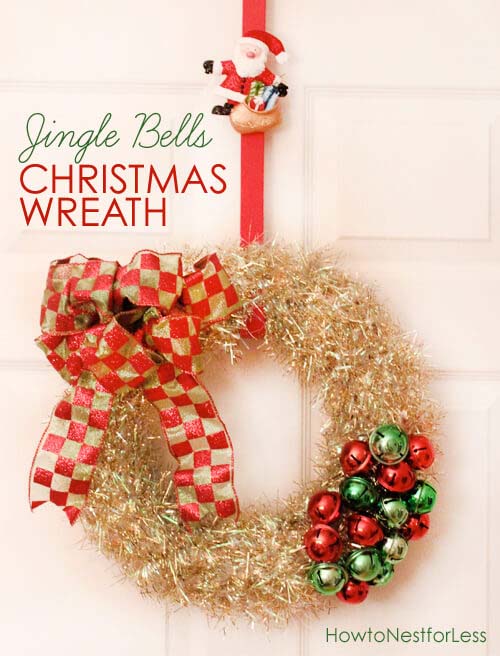 Jingle Bells Christmas Wreath #Christmas #tinsel #diy #decorhomeideas