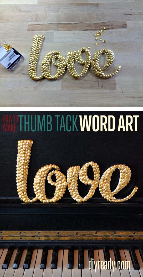 Letter Art with Thumb Tacks #dollarstore #diy #homedecor #decorhomeideas