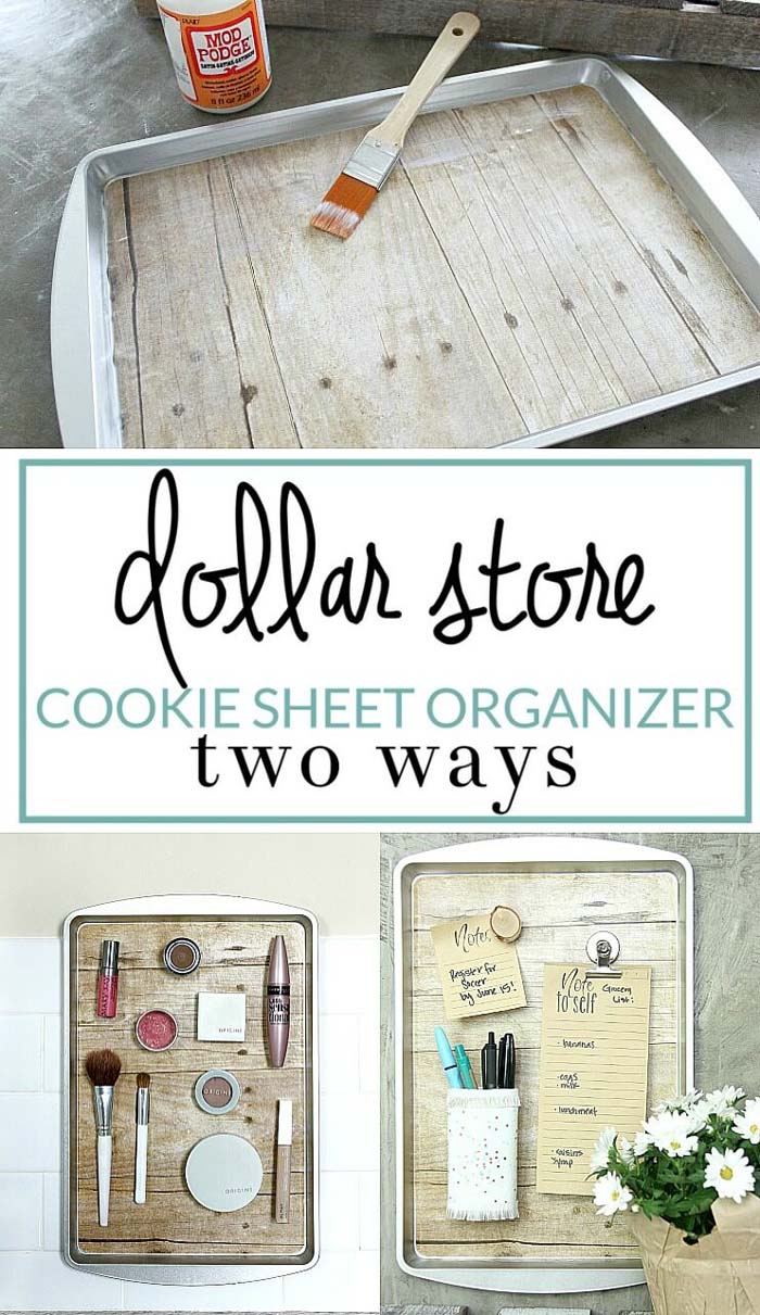 Magnetic Organizer from a Dollar Store Cookie Sheet #dollarstore #diy #homedecor #decorhomeideas