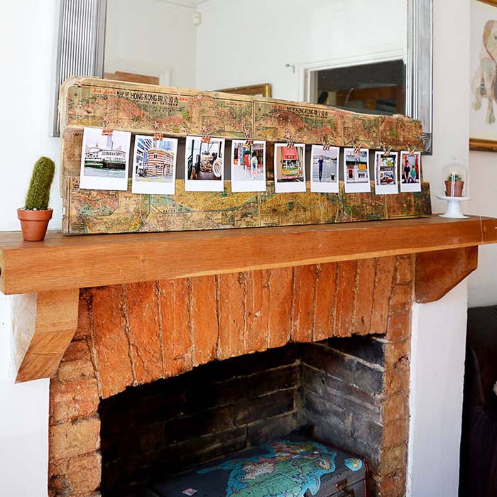 Mantle Piece Travel Collage Display Board #diy #wood #crafts #decorhomeideas