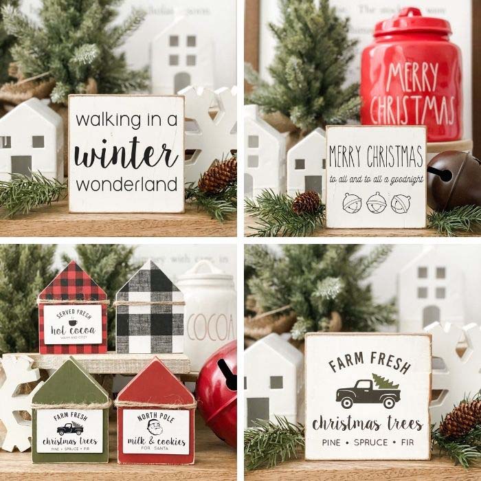 Mini Wood House Hot Cocoa Signs #tieredtray #Christmas #decorhomeideas