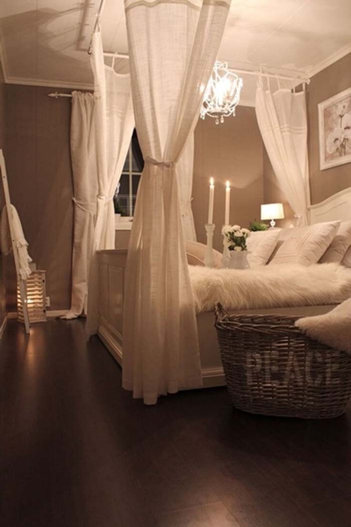 Mock Four-poster Canopy Bed With Linen Drapes #bedroom #vintage #decor #decorhomeideas