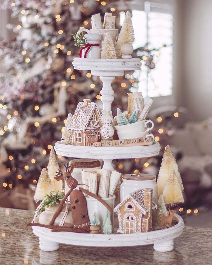 Neutral Gingerbread Tiered Tray #tieredtray #Christmas #decorhomeideas