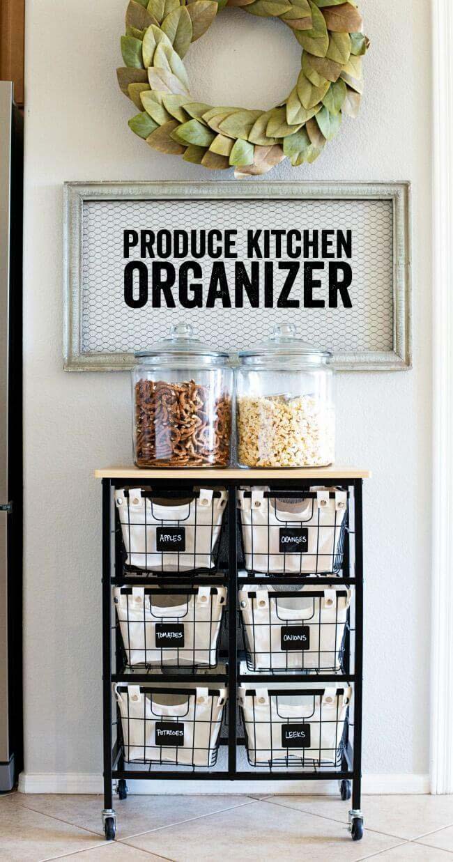 Produce Kitchen Organization #smallkitchen #storage #organization #decorhomeideas