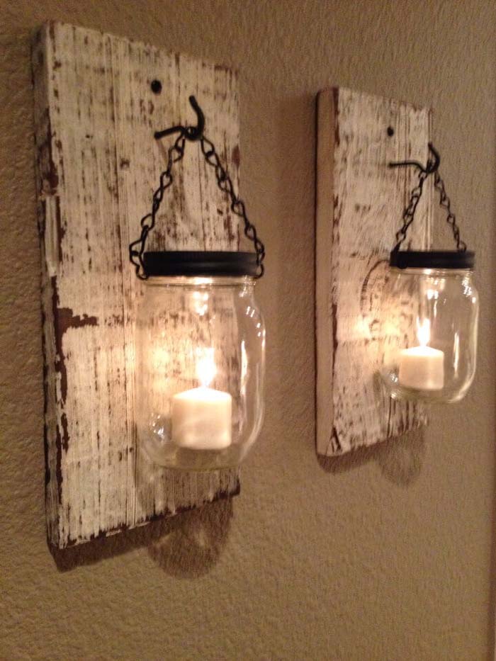 Reclaimed Wood and Mason Jar Votive Holders #bedroom #vintage #decor #decorhomeideas