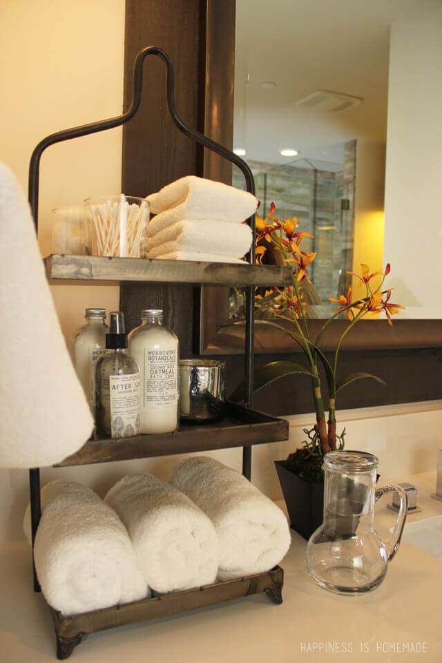 Room Service Style Tiered Bathroom Stand #bathroom #towel #storage #decorhomeideas