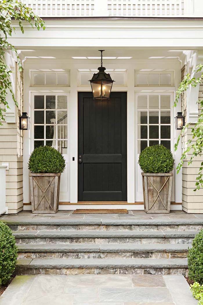 Rustic Wood Shrub Porch Planters #flowerpot #frontdoor #frontporch #decorhomeideas